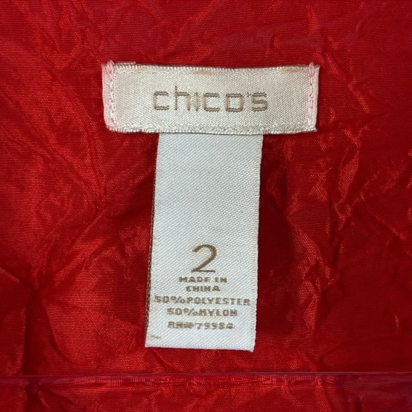 CHICOS Womens L Red Crinkle Jacket Button Up Zip Pockets Lightweight 3/4 Sleeves - Picture 8 of 11
